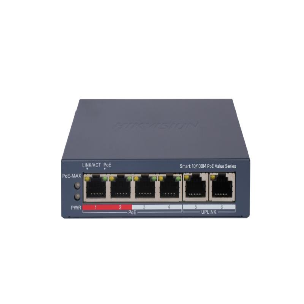 Switch Hi-PoE Quản Lý Thông Minh Hikvision DS-3E1106HP-EI – 6 Cổng Fast Ethernet, 4 Cổng PoE